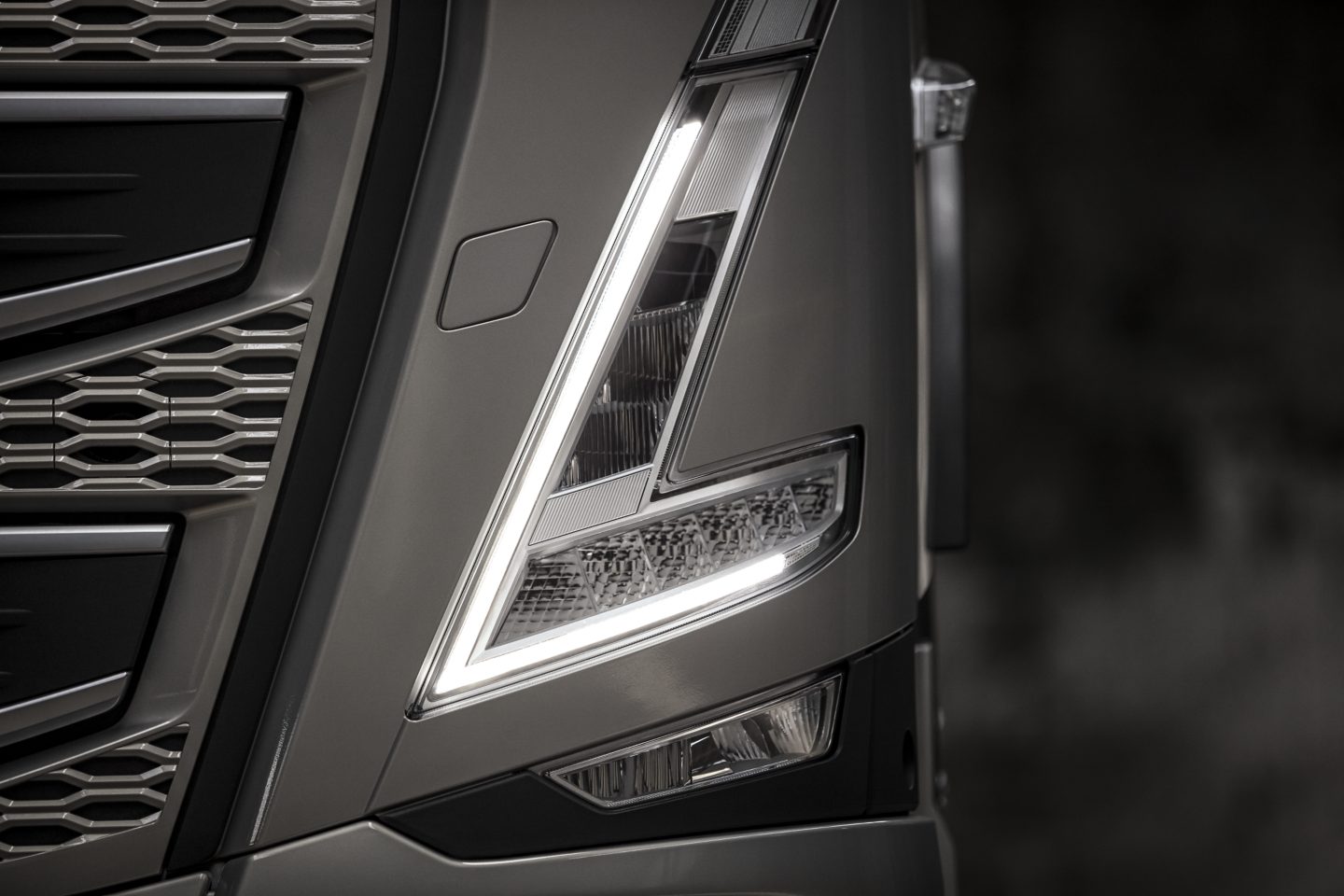 Close-up image of Volvo truck grille